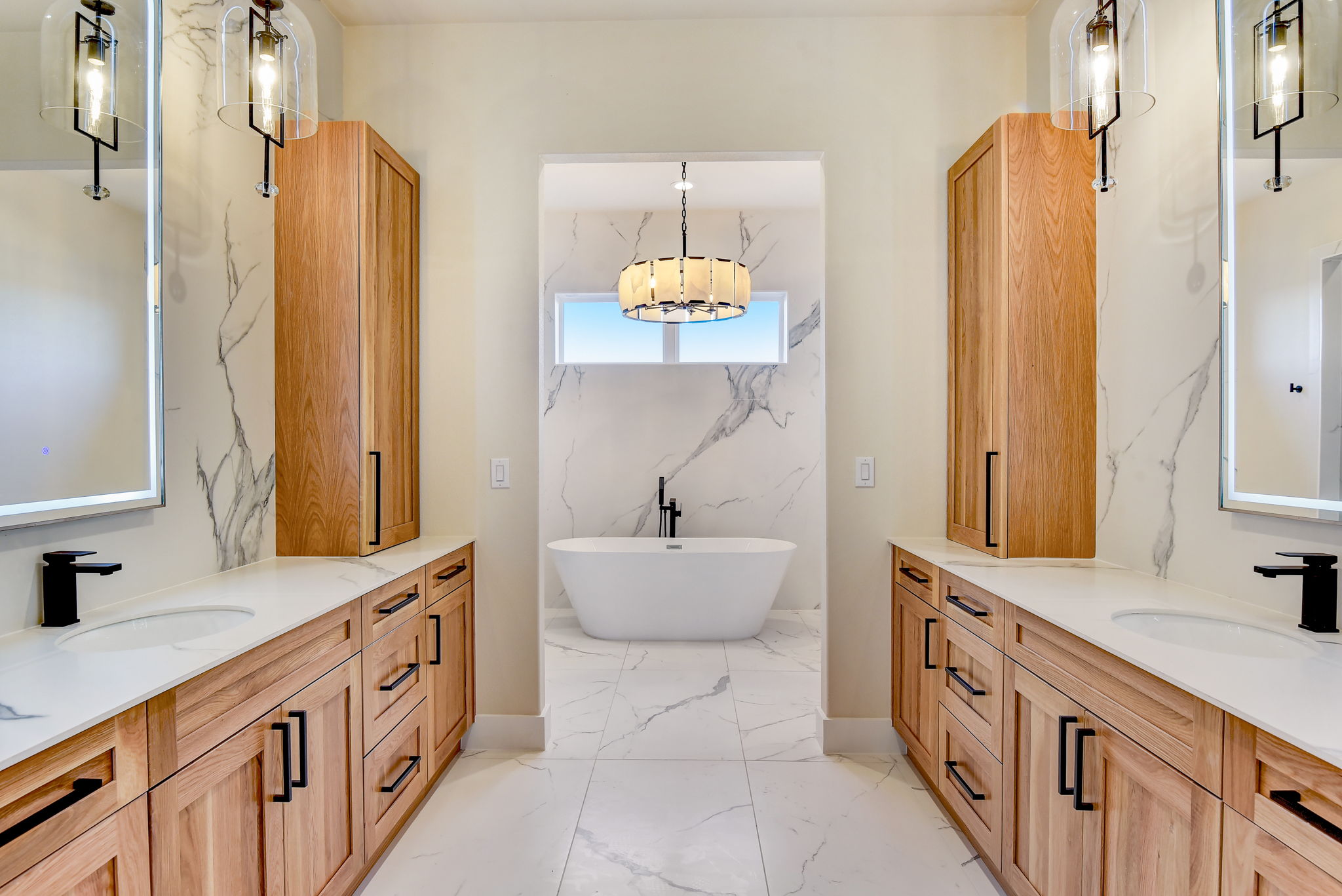 Calcite Chandelier — Master Bath